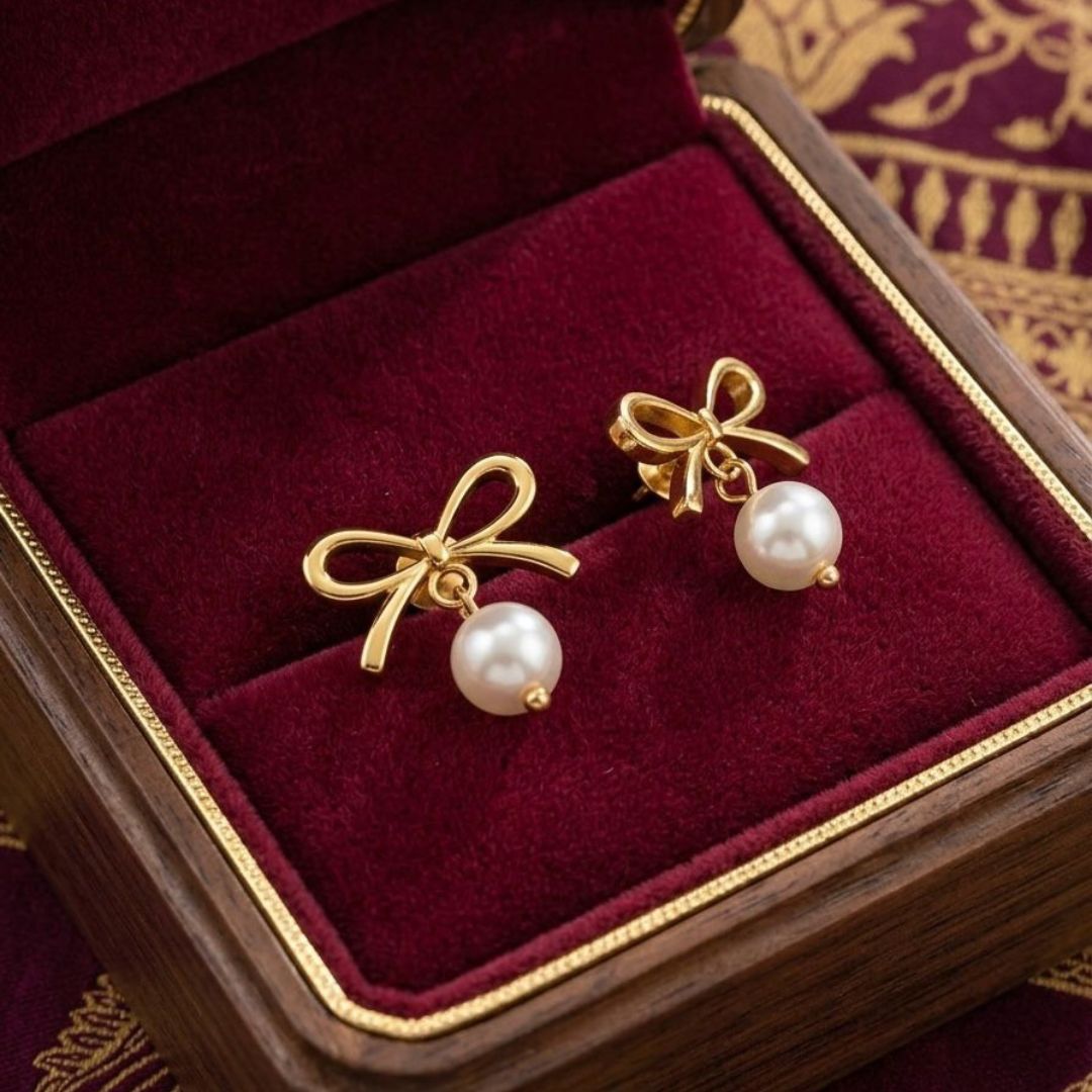 Elegant Pearl Bow Earrings