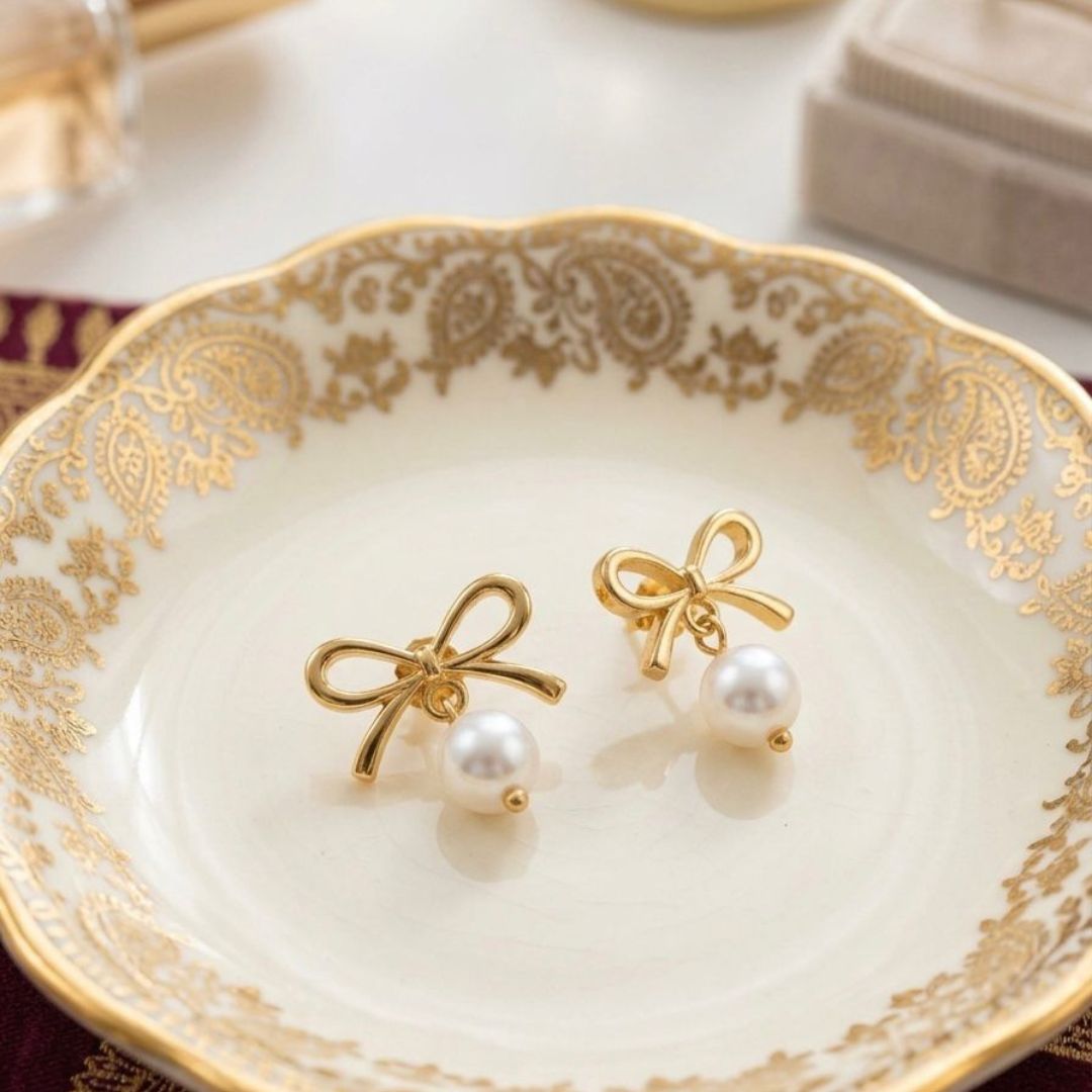 Elegant Pearl Bow Earrings