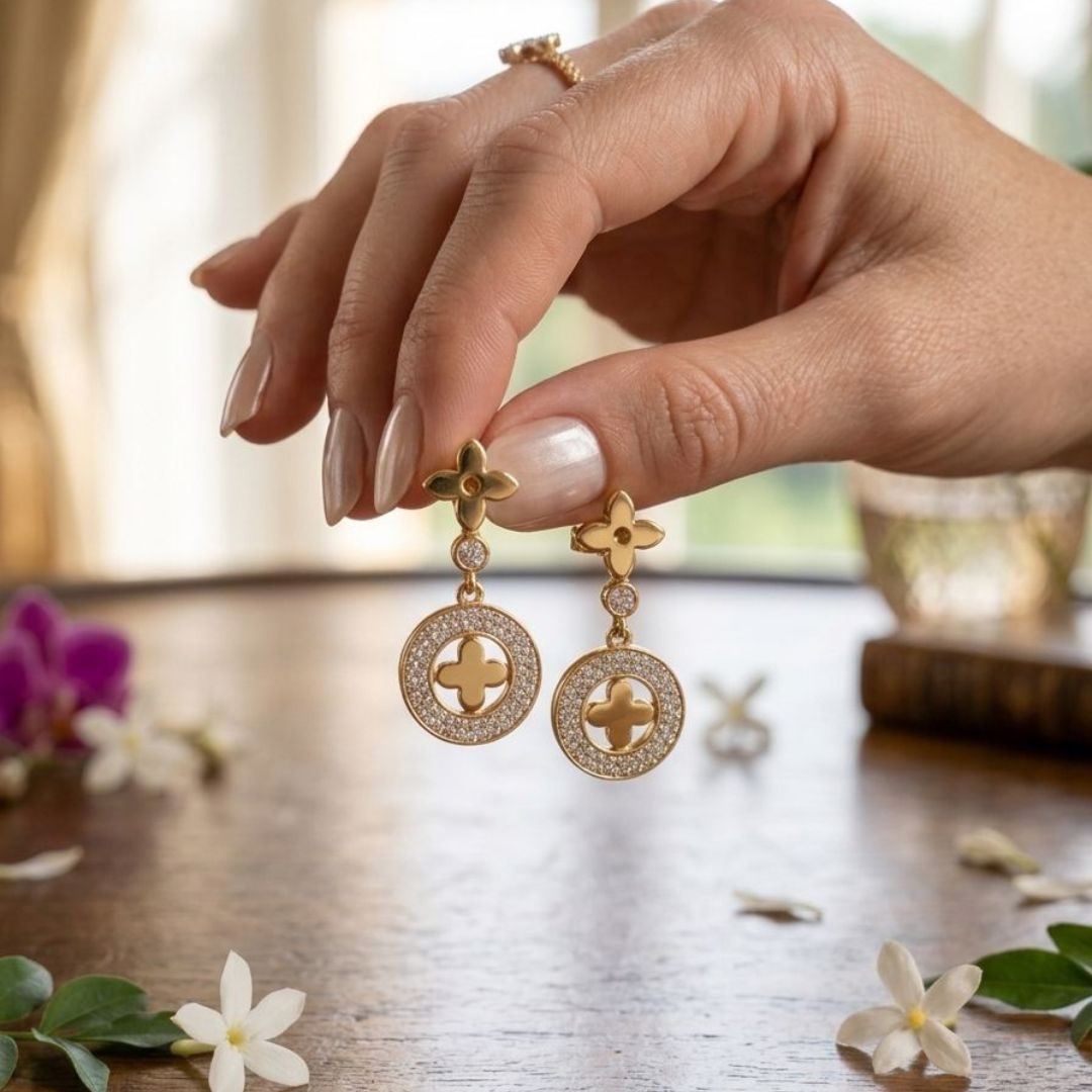 Luxury Gold Clover Drop Earrings