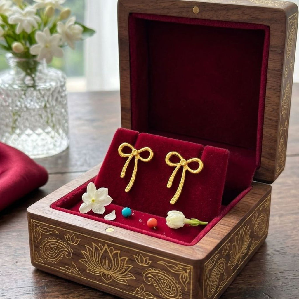 Elegant Gold Bow Stud Earrings