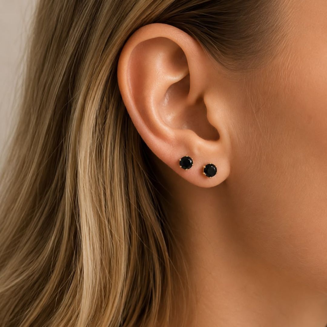Black Pendant Lockit, Stud Earrings & Adjustable Ring