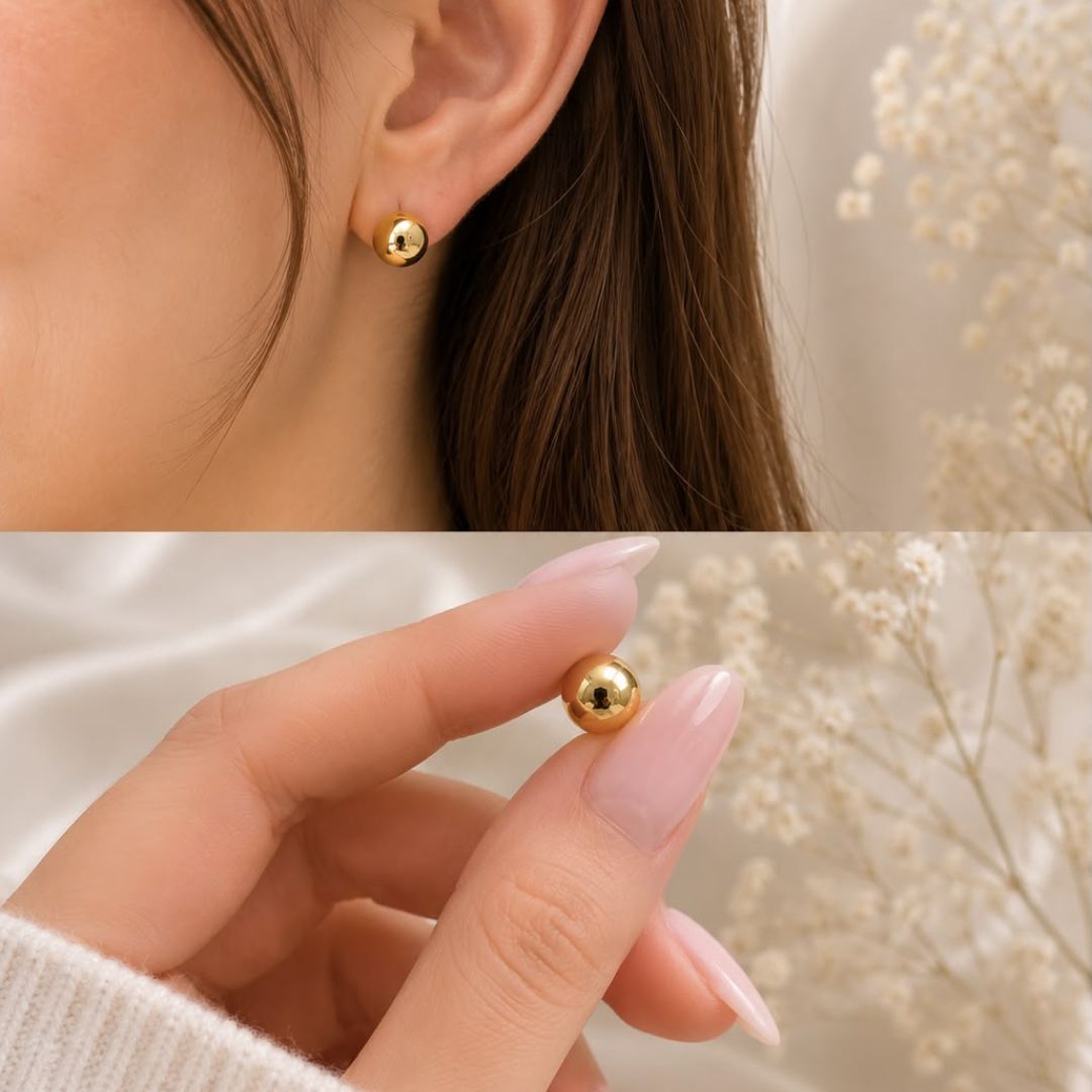 Gold & Pearl Stud Earrings Set