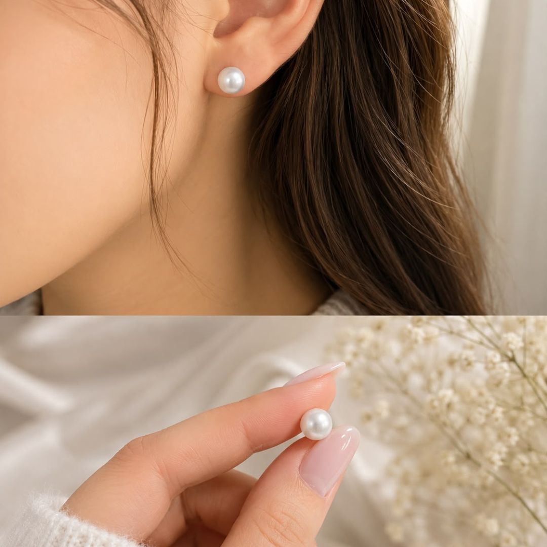 Gold & Pearl Stud Earrings Set