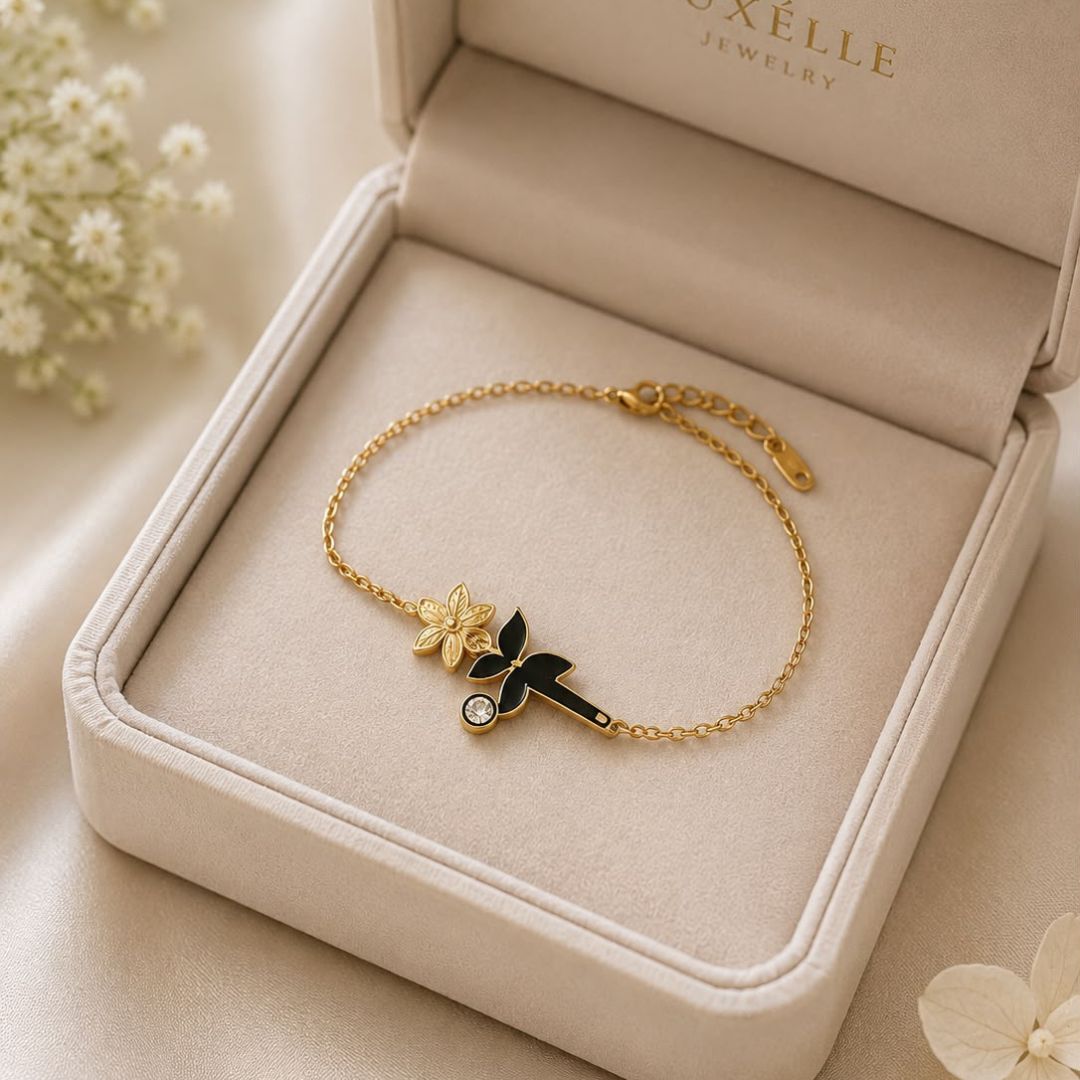 Elegant Black Butterfly Gold Bracelet