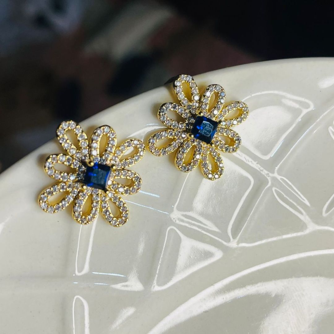 Gold & Blue Stone Designer Earrings