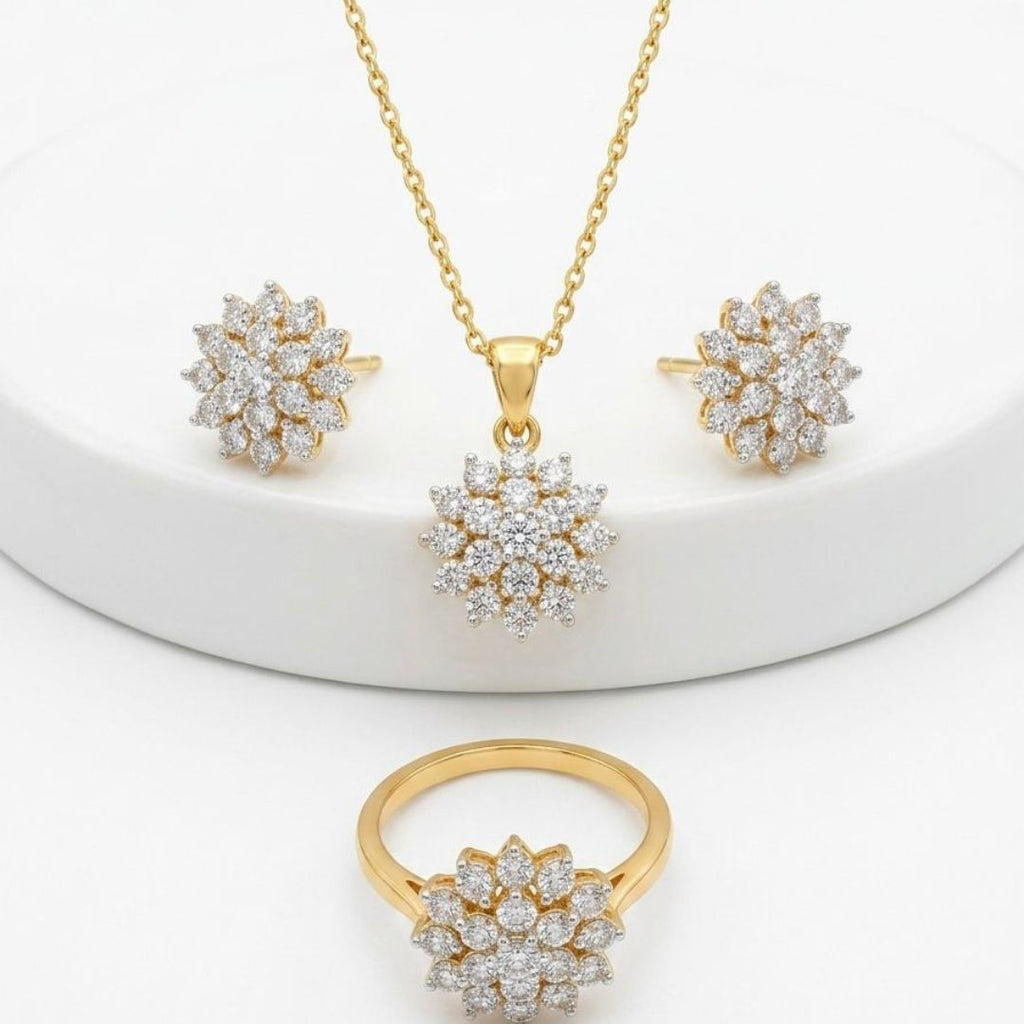 Zircon Necklace Earrings Ring Set
