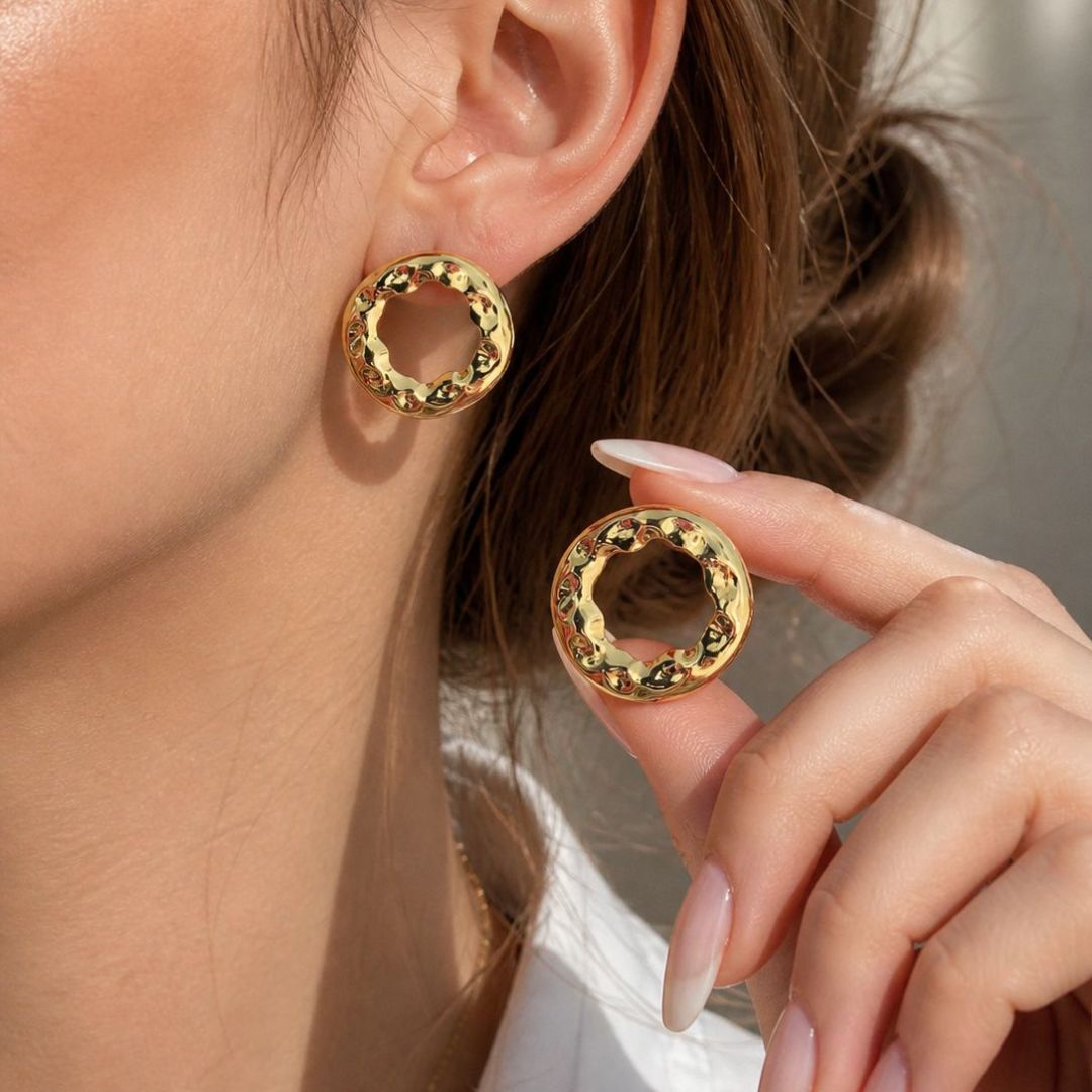 Gold Hollow Circle Earrings