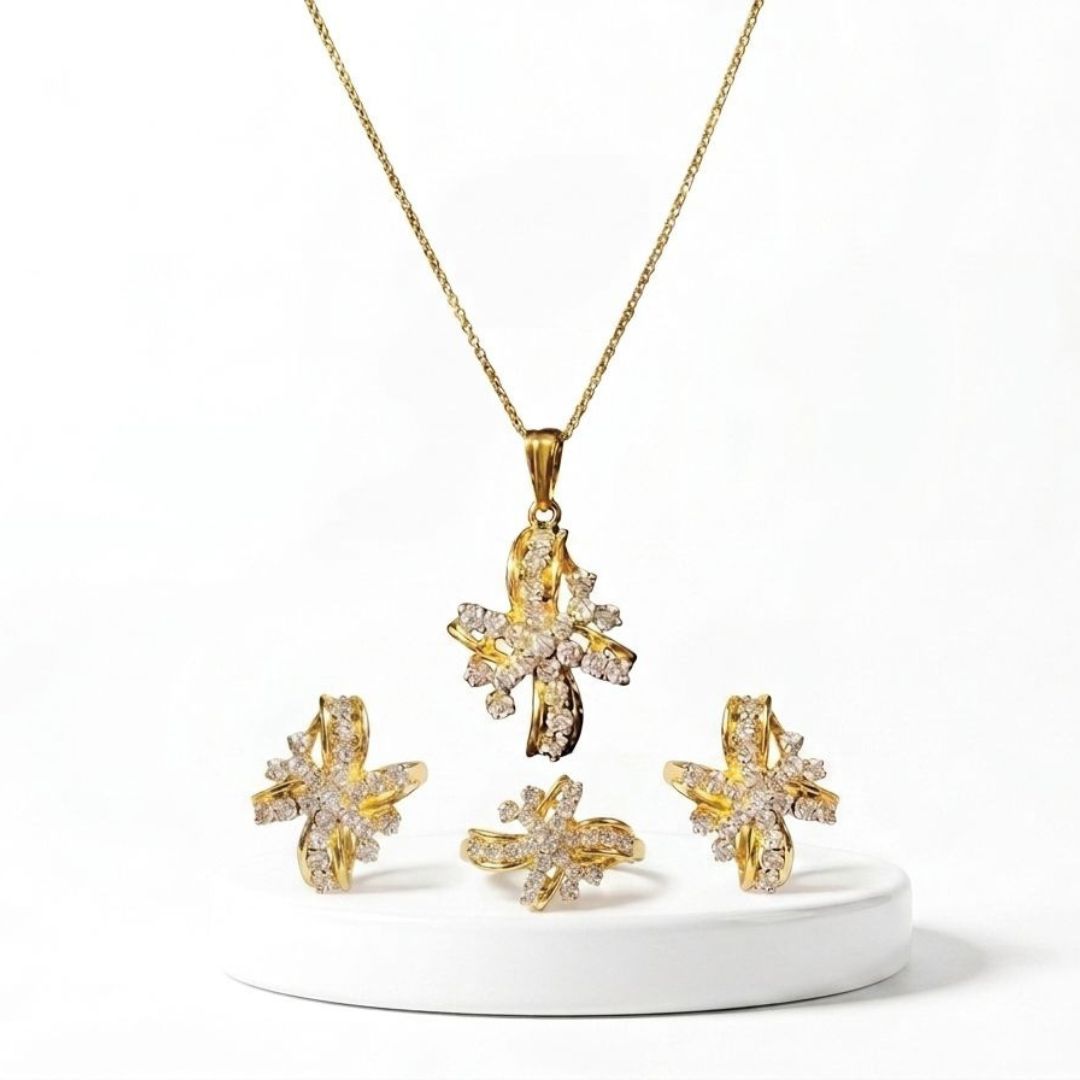 Necklace Earrings Ring Set with Zircon Stones