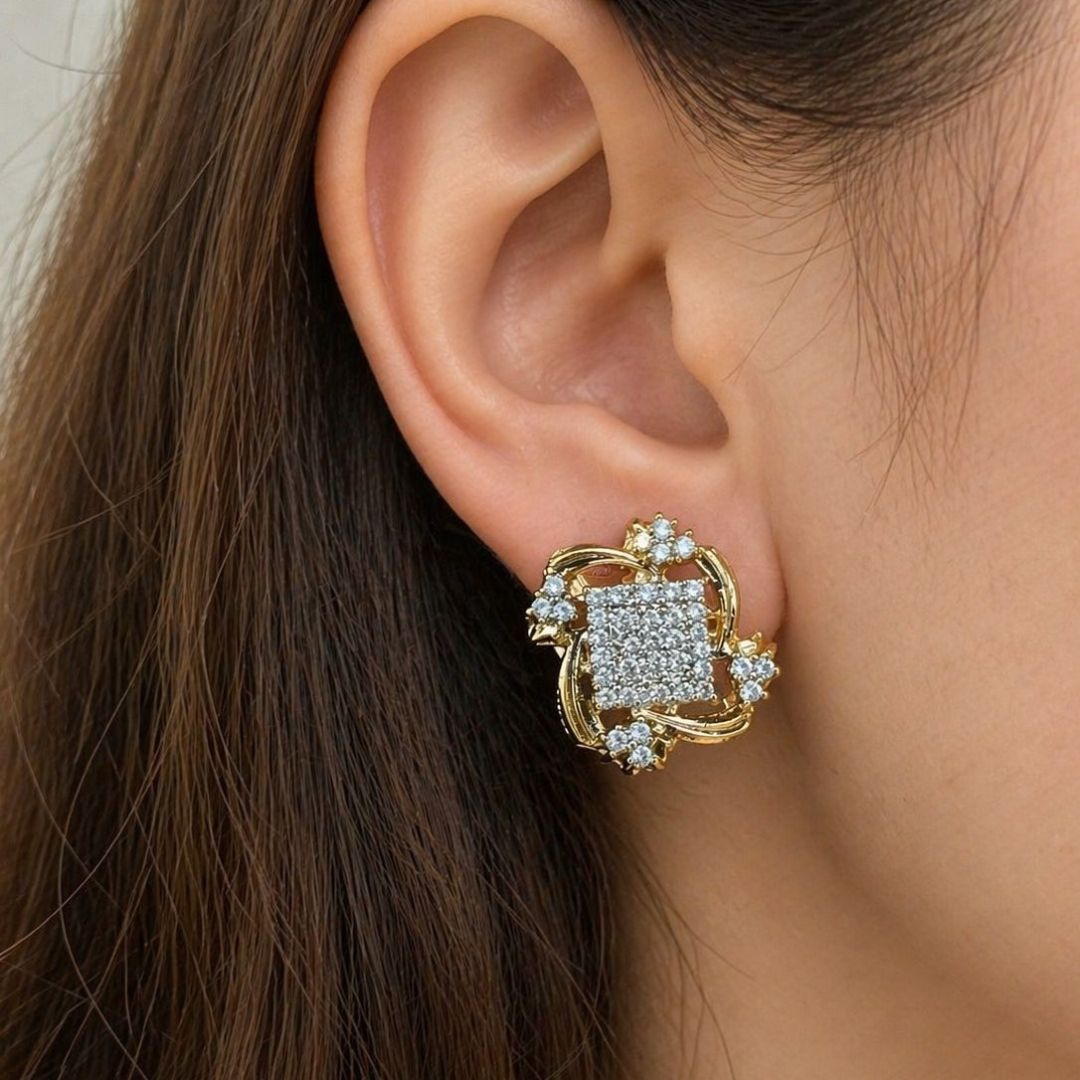 Gold Plated Crystal Flower Stud Earrings