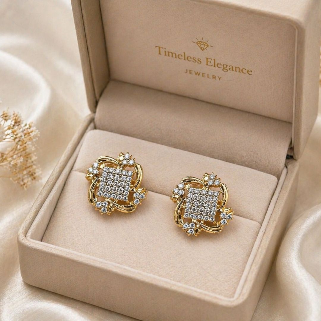 Gold Plated Crystal Flower Stud Earrings