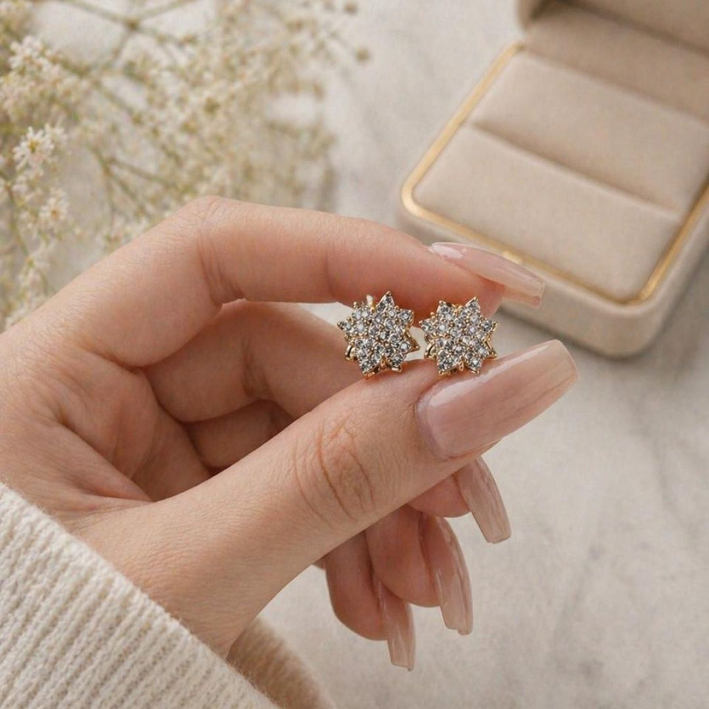 Silver Stone Metal Crystal Earrings