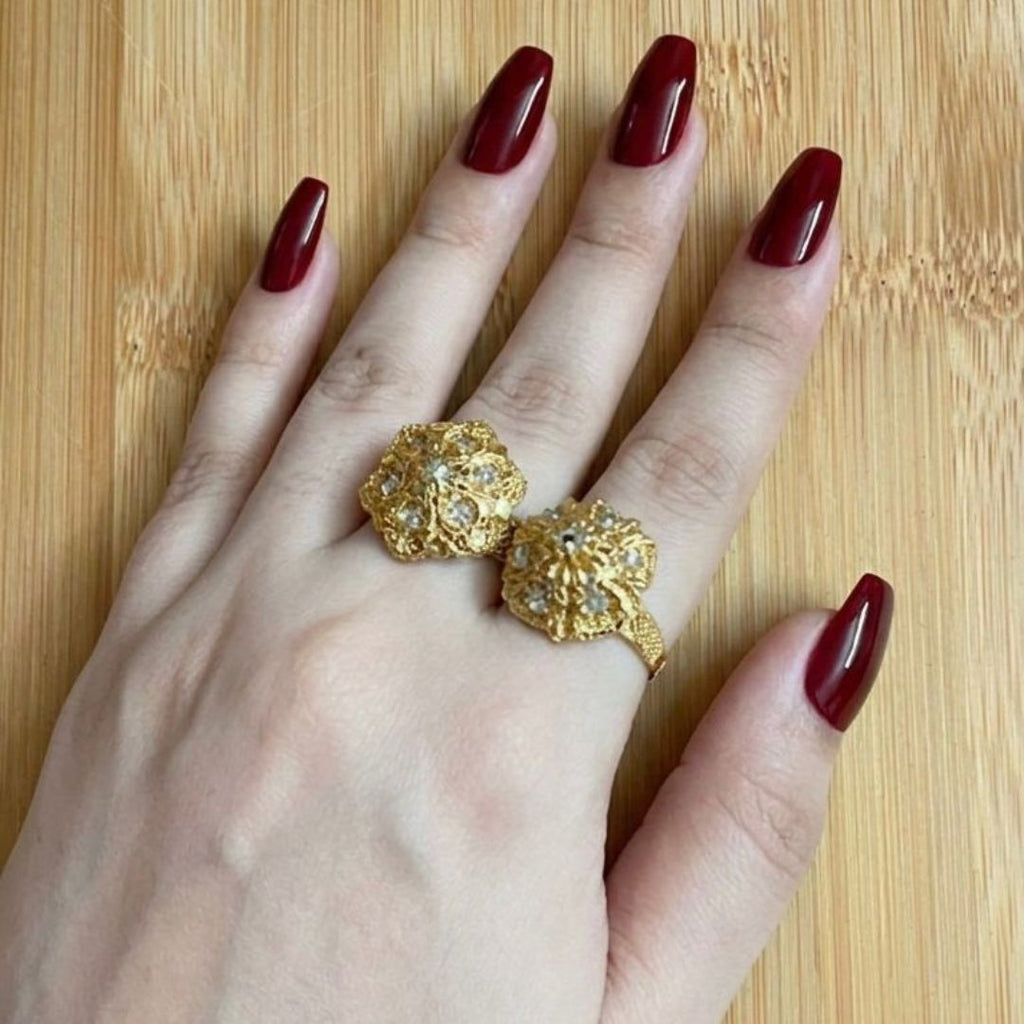 ✨ Floral Gold Twin Ring Set 💍🌸💛