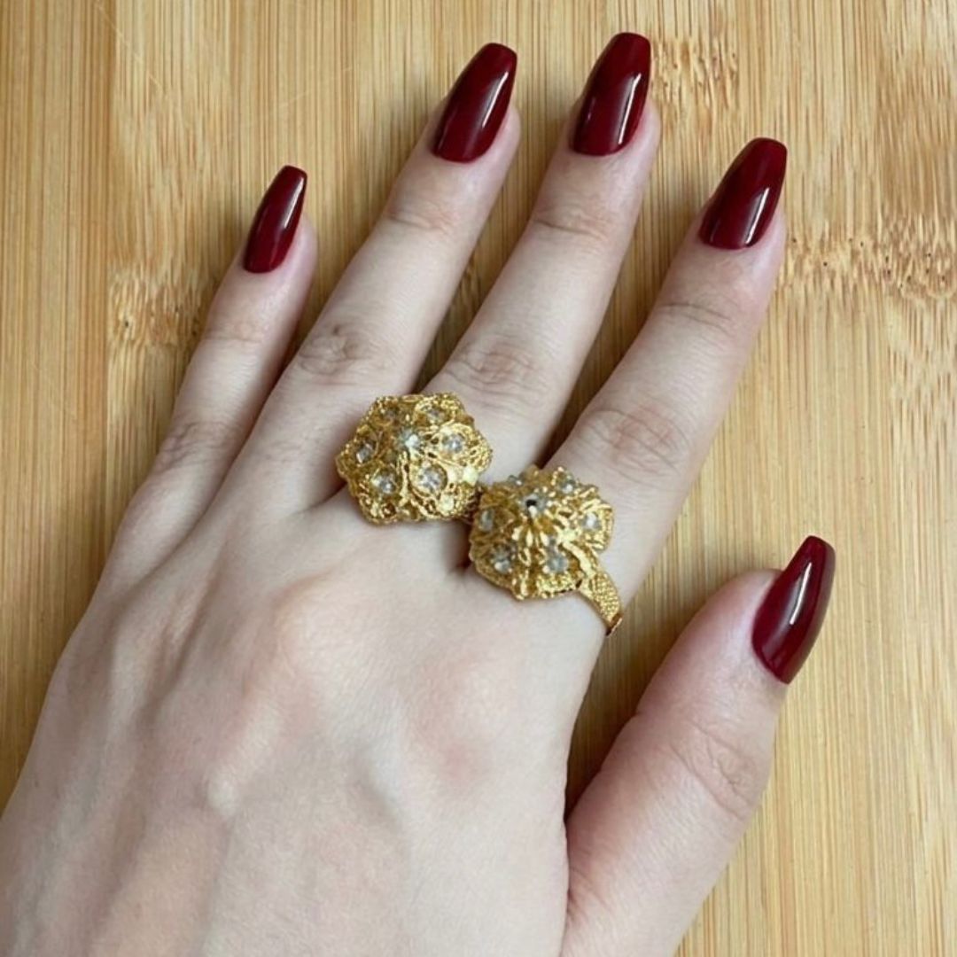 ✨ Floral Gold Twin Ring Set 💍🌸💛
