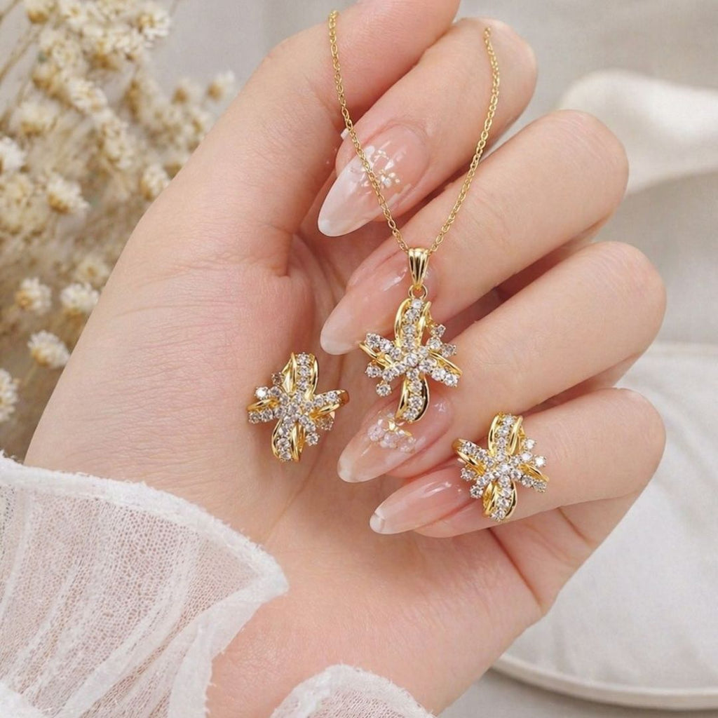 Necklace Earrings Ring Set with Zircon Stones