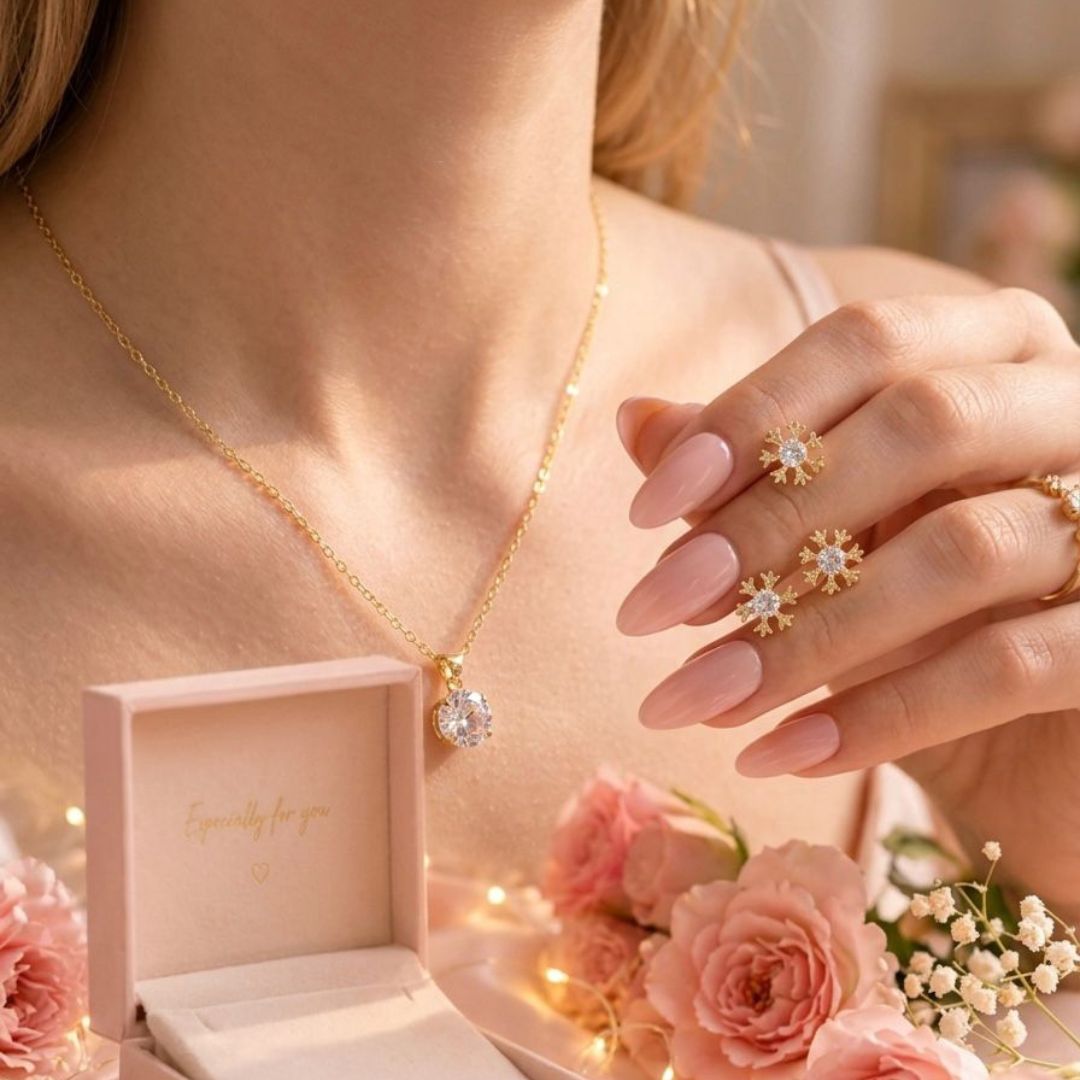 Elegant Silver Stone Jewelry Set