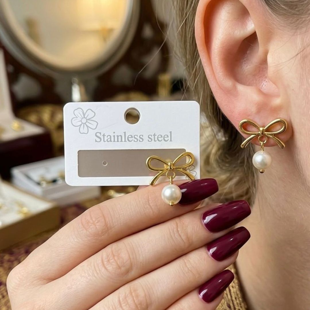 Elegant Pearl Bow Earrings