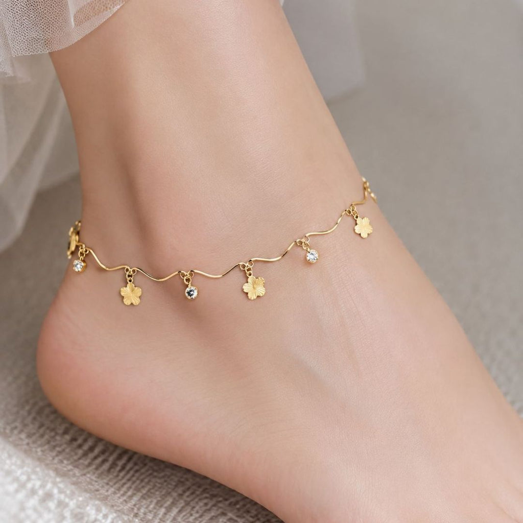Elegant Crystal Floral Anklet
