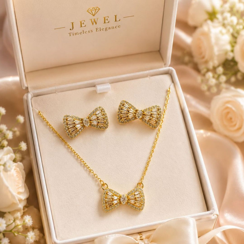 Elegant Bow Style Lockit & Earrings Set