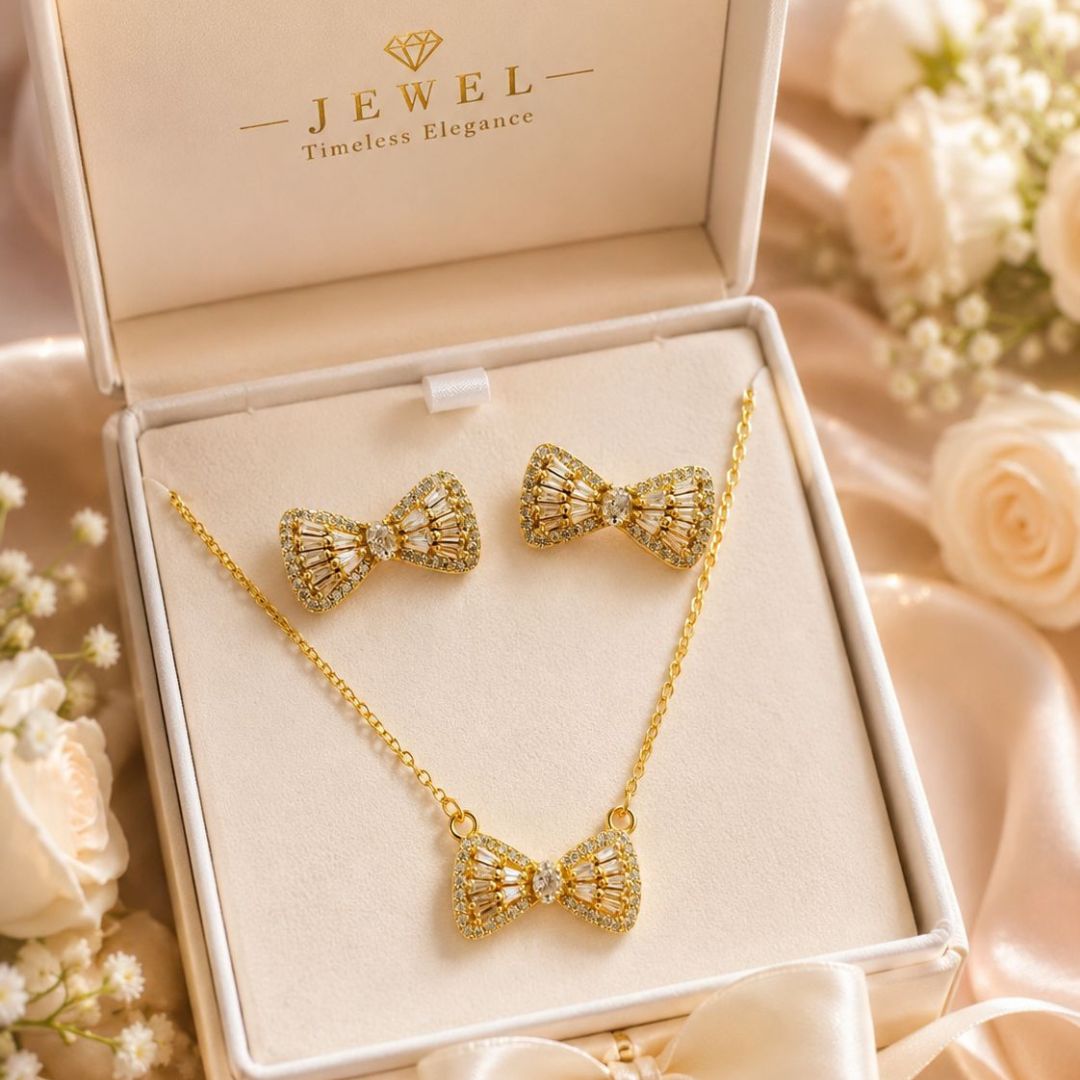 Elegant Bow Style Lockit & Earrings Set