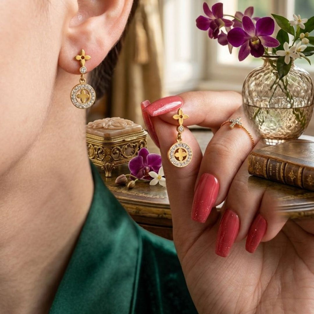 Luxury Gold Clover Drop Earrings