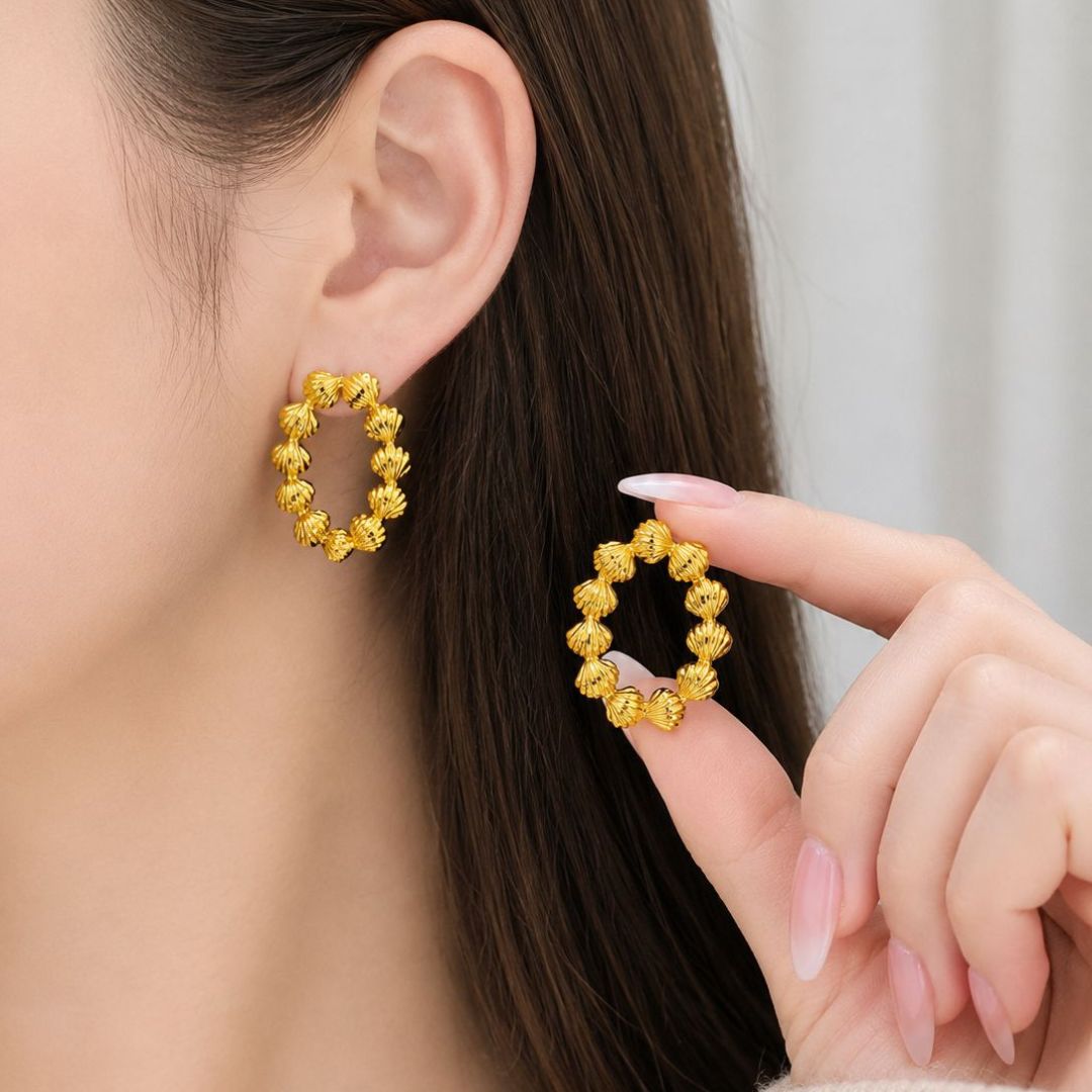 Stainless Steel Seashell Hoop Earrings