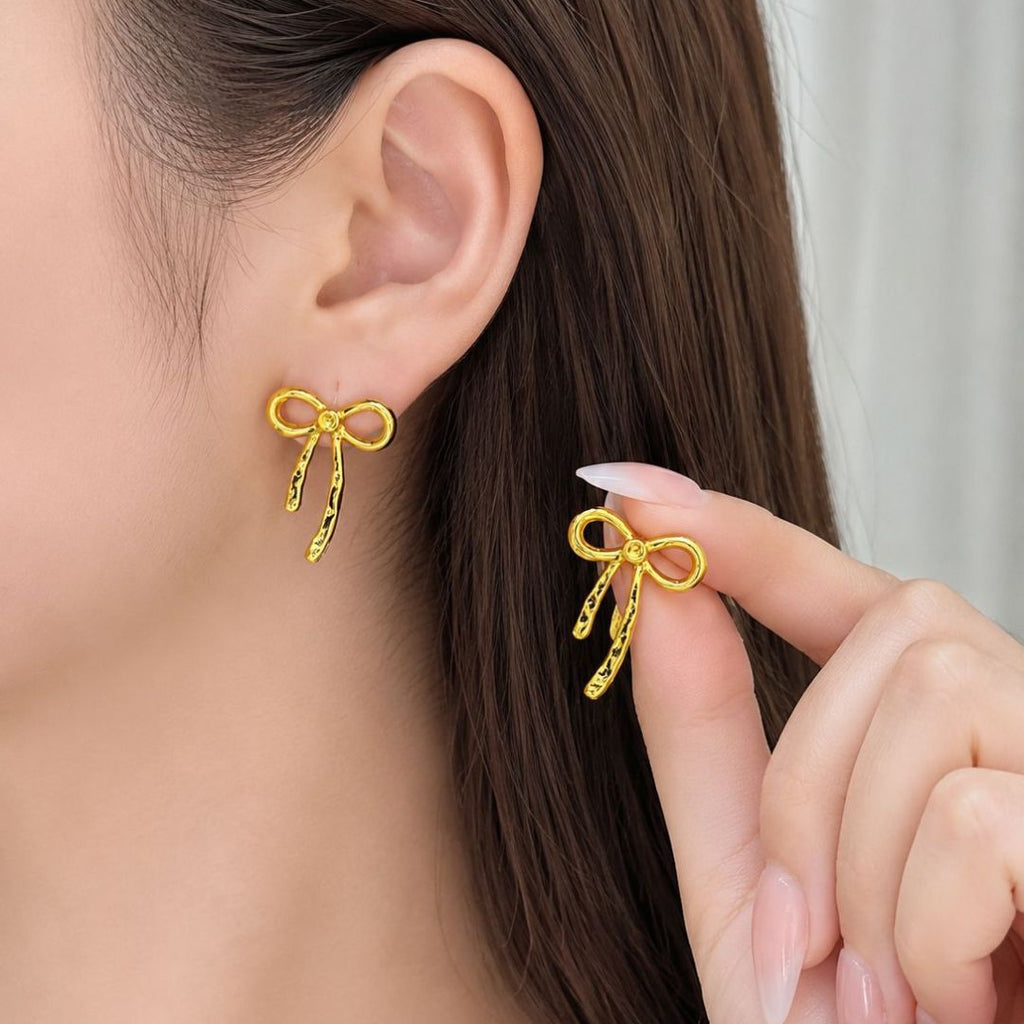 Elegant Gold Bow Stud Earrings