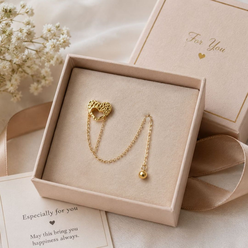 Gold Heart Chain Drop Earrings