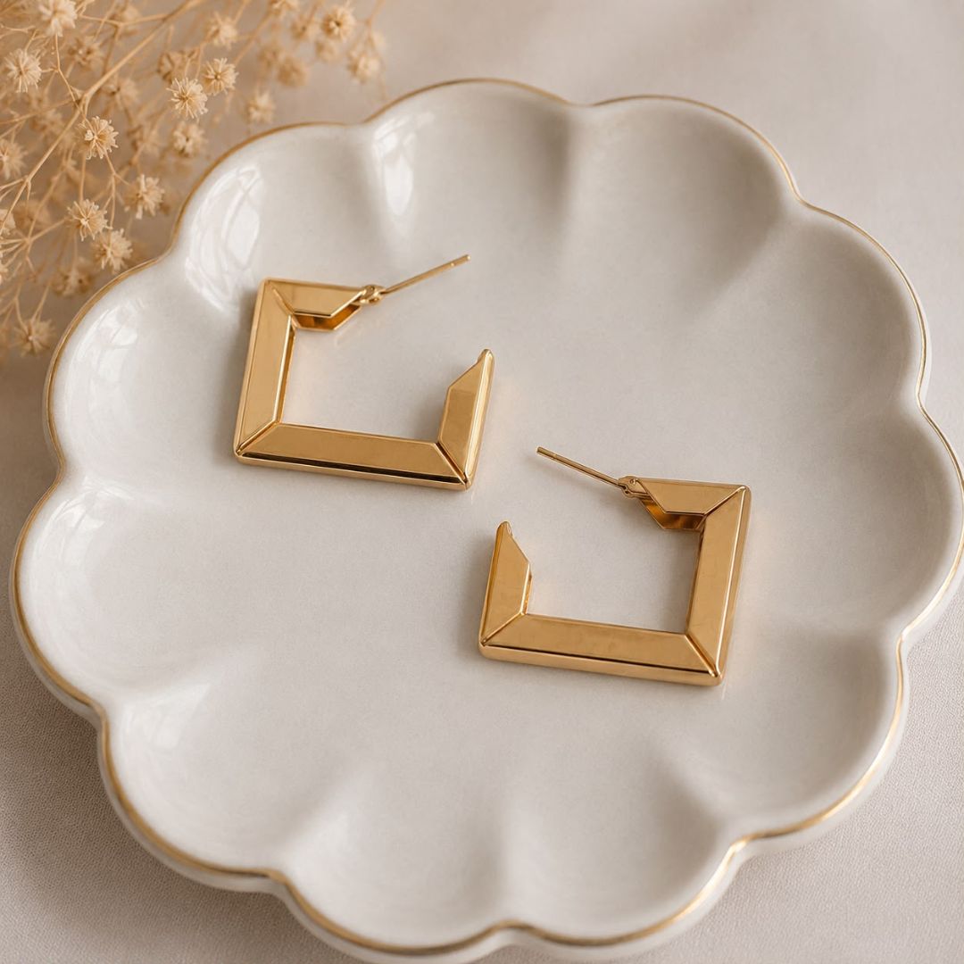 Gold Square Hoop Earrings