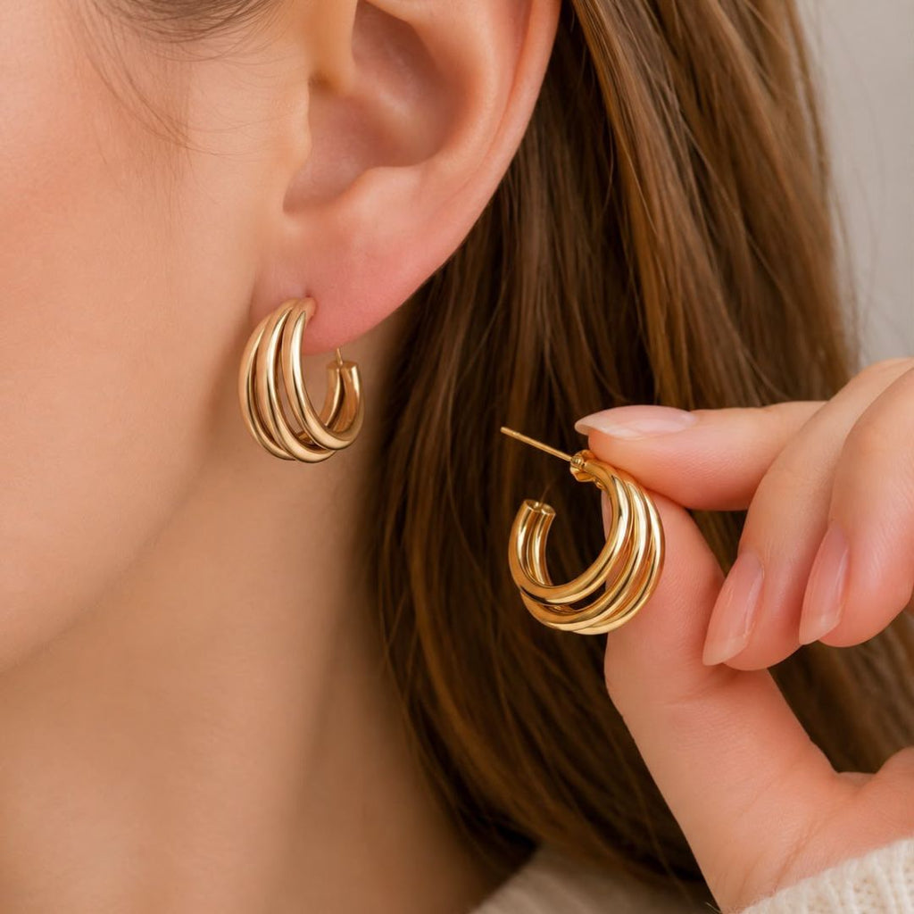 Luxury Triple Layer Gold Hoop Earrings