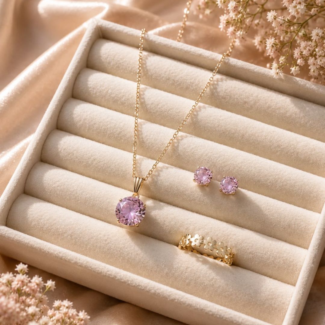 Blush Pink Crystal Jewelry Set
