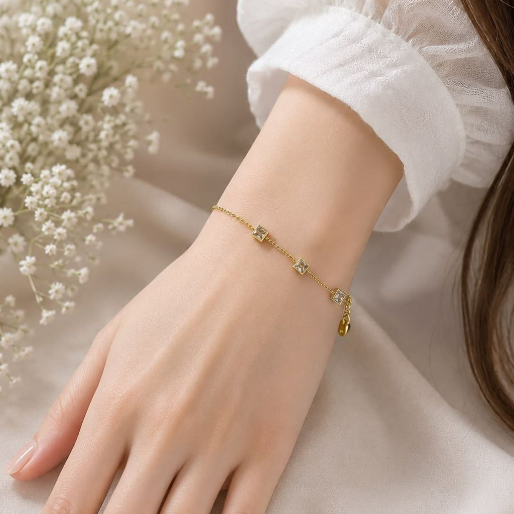 Minimalist Square Crystal Gold Bracelet