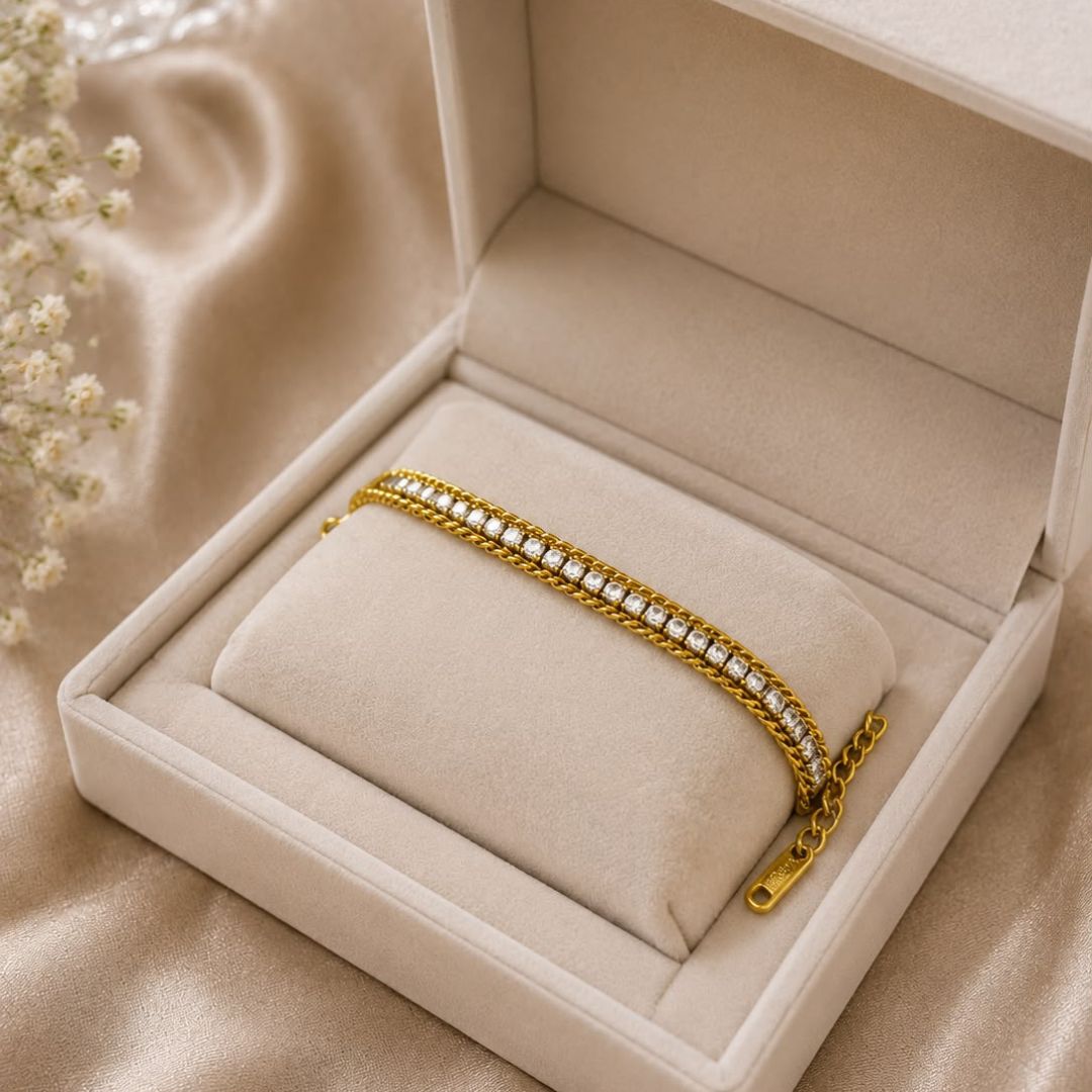 Elegant Double Row Crystal Gold Bracelet