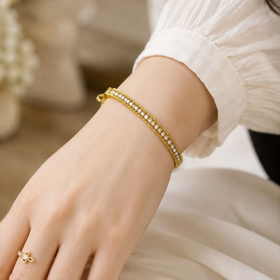 Elegant Double Row Crystal Gold Bracelet