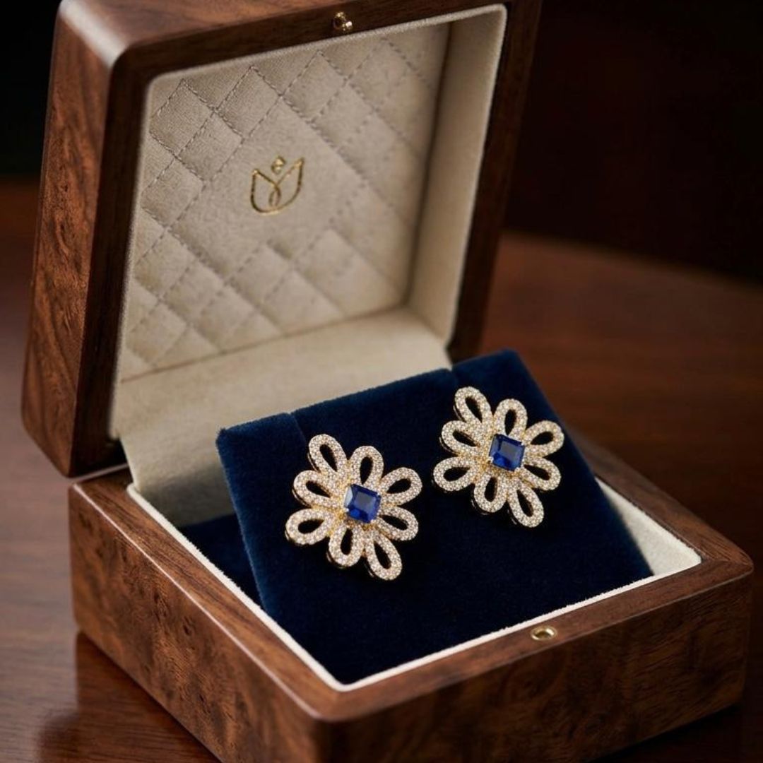Gold & Blue Stone Designer Earrings