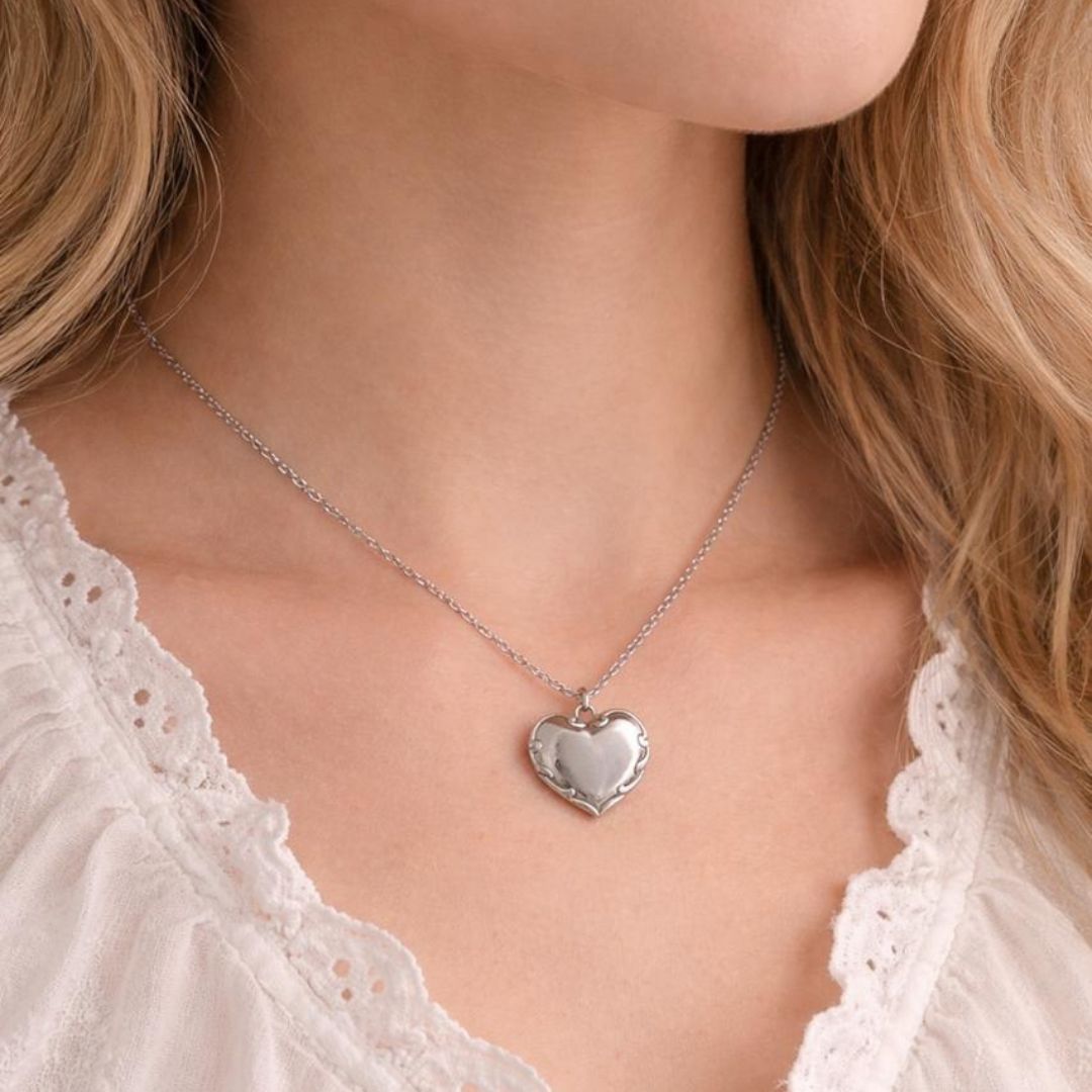 Silver Heart Pendant Necklace 🤍💎