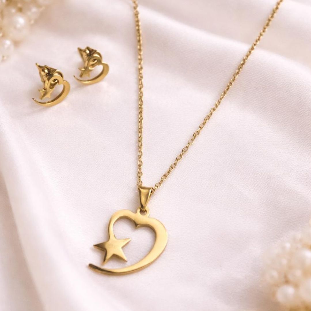 Golden Heart Star Necklace Set 💛⭐✨
