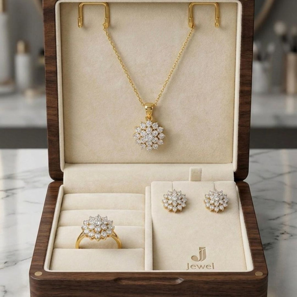 Zircon Necklace Earrings Ring Set