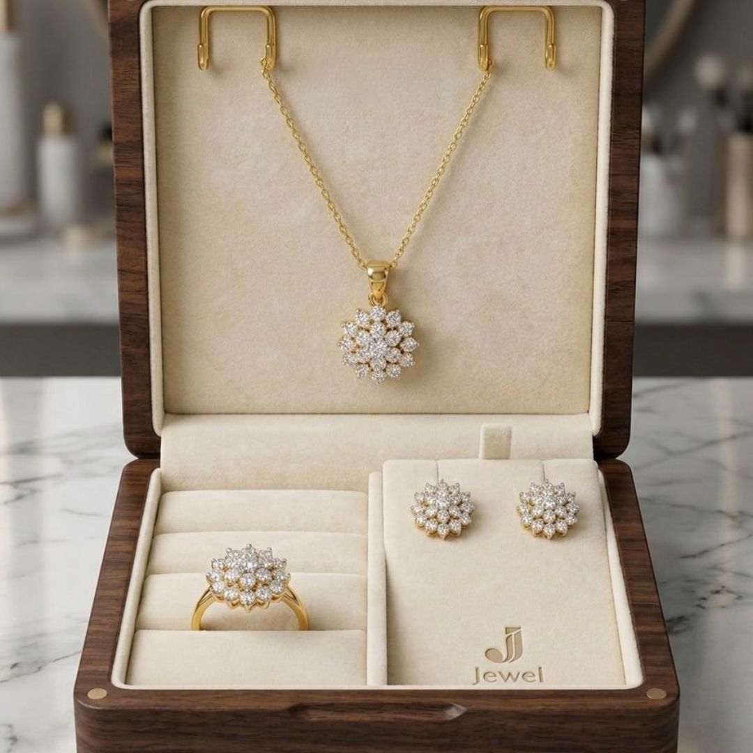 Zircon Necklace Earrings Ring Set